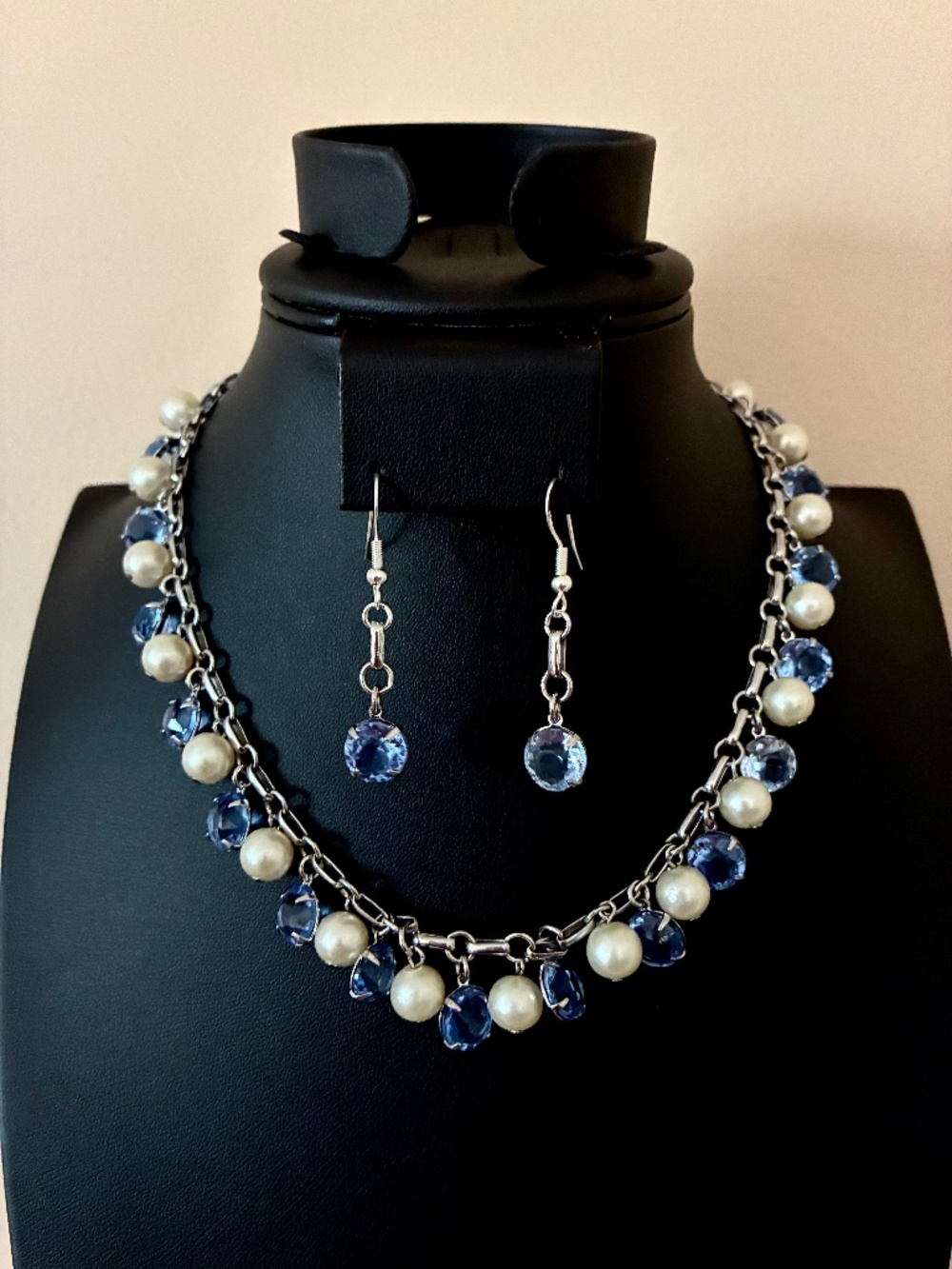 Faux Pearl Choker / Collar Necklace, Matching Earrings